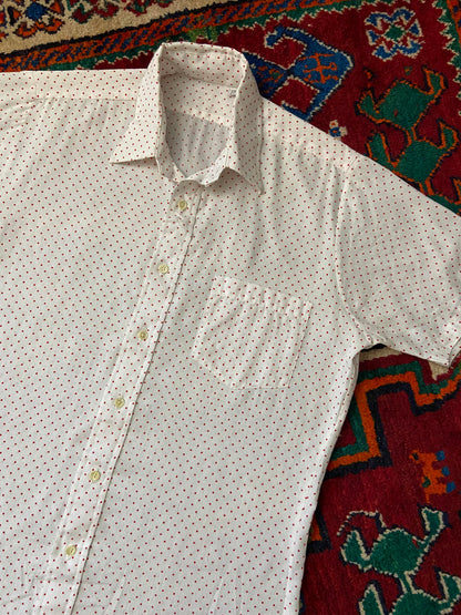 Vintage 1980s White & Red Polka Dot Shirt
