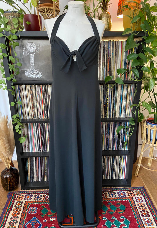 Vintage 1970s Black Halterneck Maxi Dress
