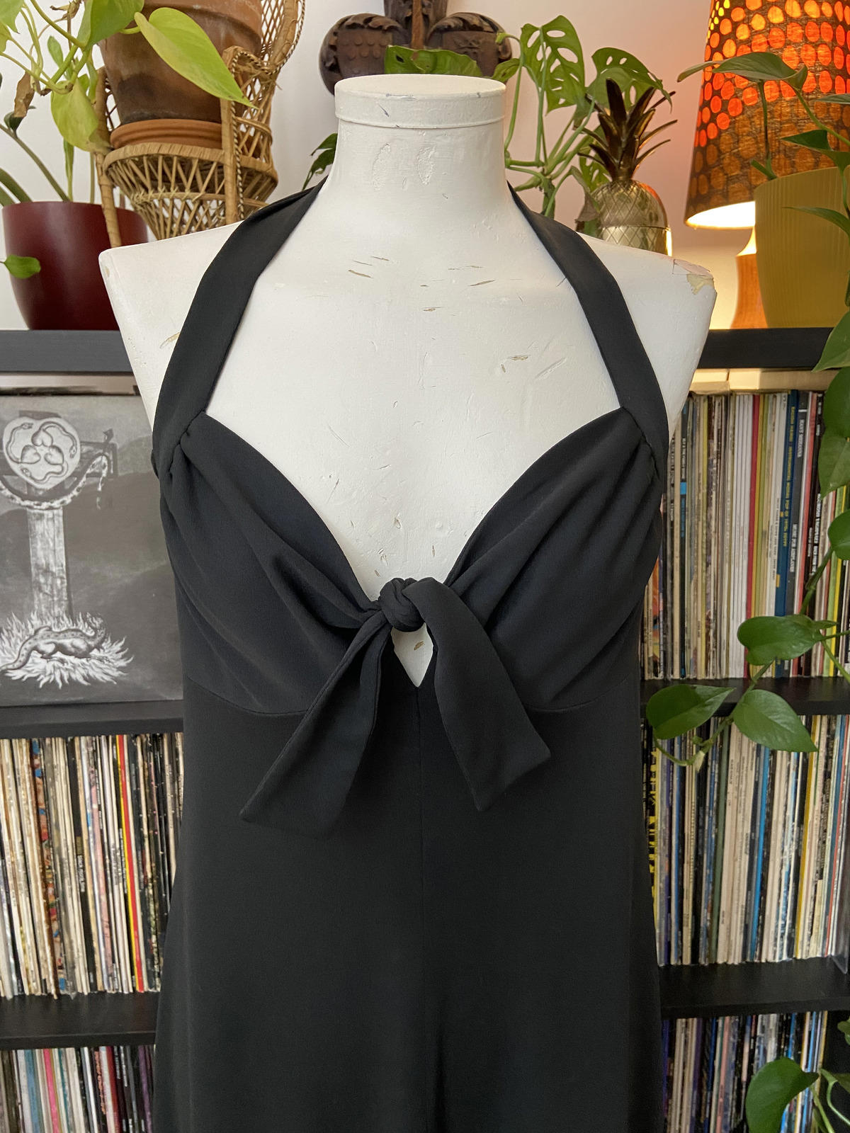 Vintage 1970s Black Halterneck Maxi Dress