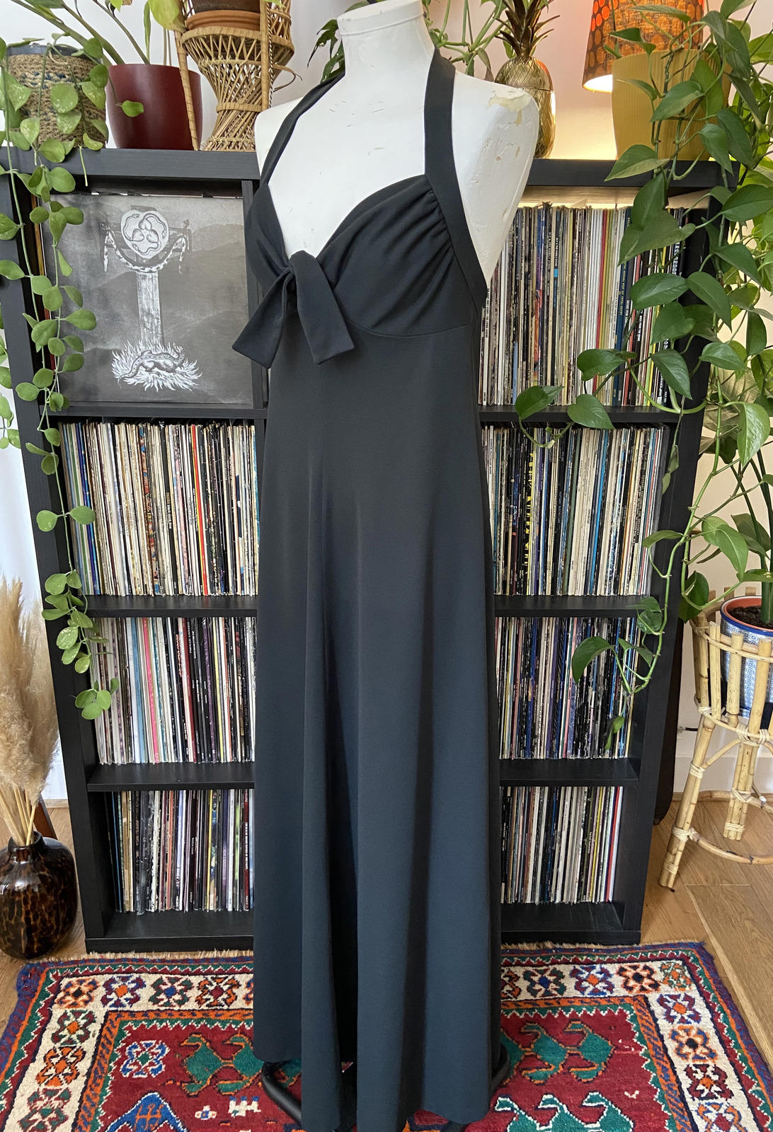 Vintage 1970s Black Halterneck Maxi Dress
