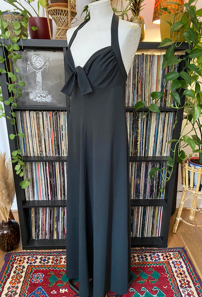 Vintage 1970s Black Halterneck Maxi Dress