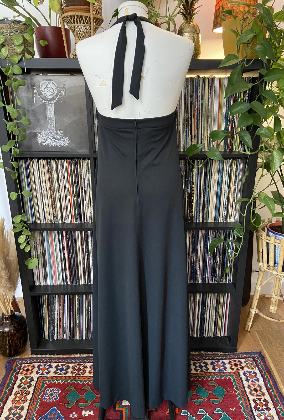 Vintage 1970s Black Halterneck Maxi Dress
