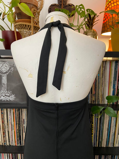 Vintage 1970s Black Halterneck Maxi Dress