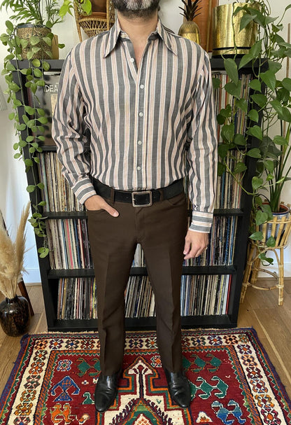 Vintage 1970s Striped Grey Dagger Collar Shirt