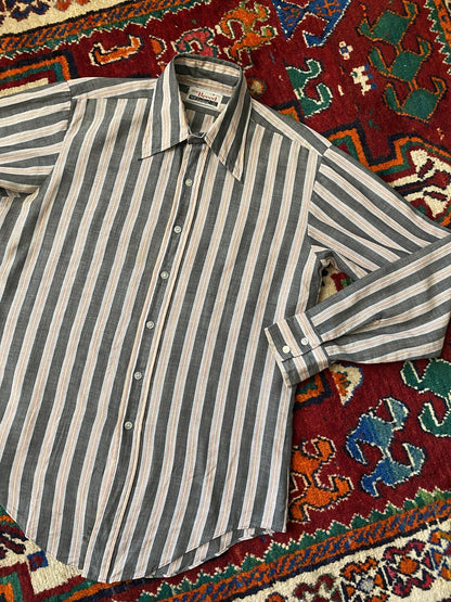 Vintage 1970s Striped Grey Dagger Collar Shirt