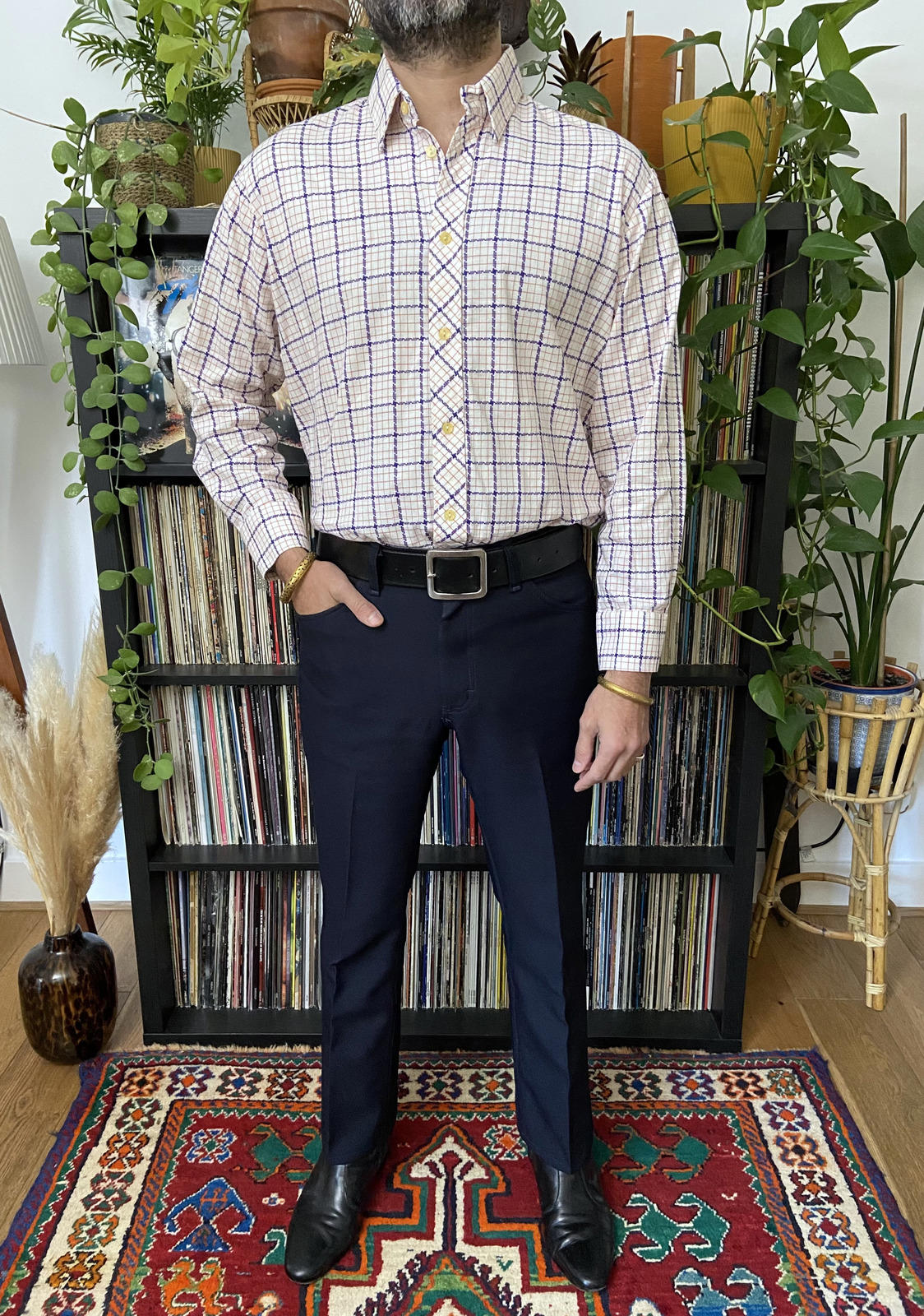 Vintage 1970s White Square Woven Patterned Shirt