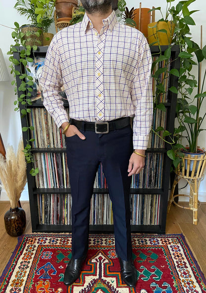 Vintage 1970s White Square Woven Patterned Shirt