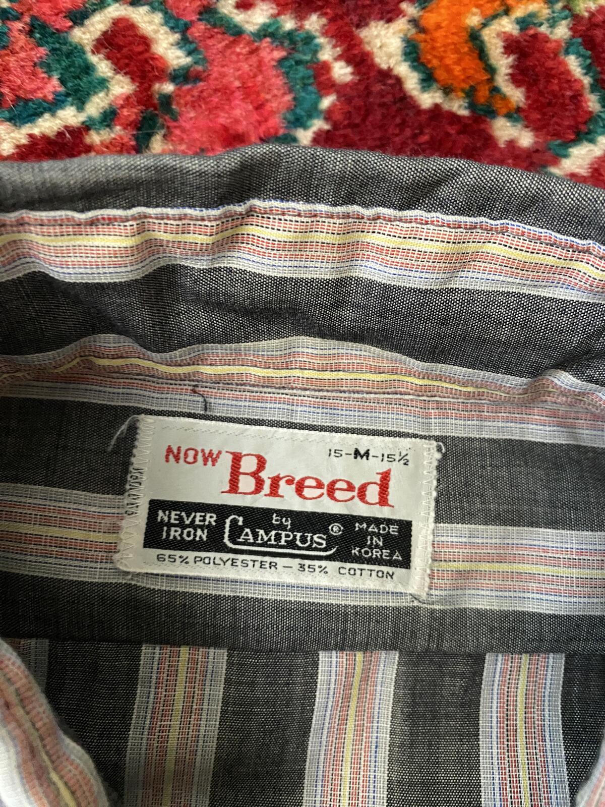 Vintage 1970s Striped Grey Dagger Collar Shirt