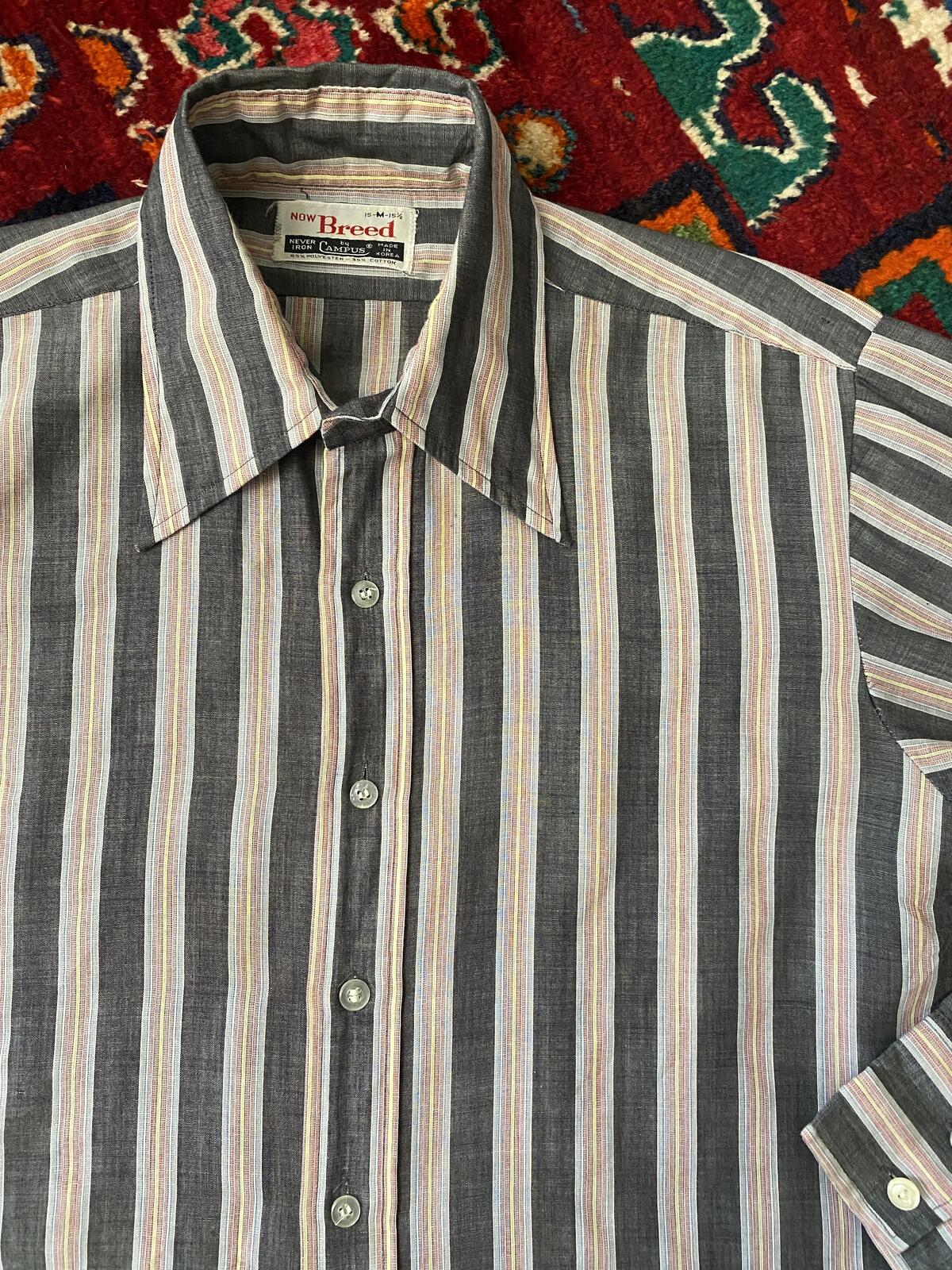 Vintage 1970s Striped Grey Dagger Collar Shirt