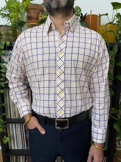 Vintage 1970s White Square Woven Patterned Shirt