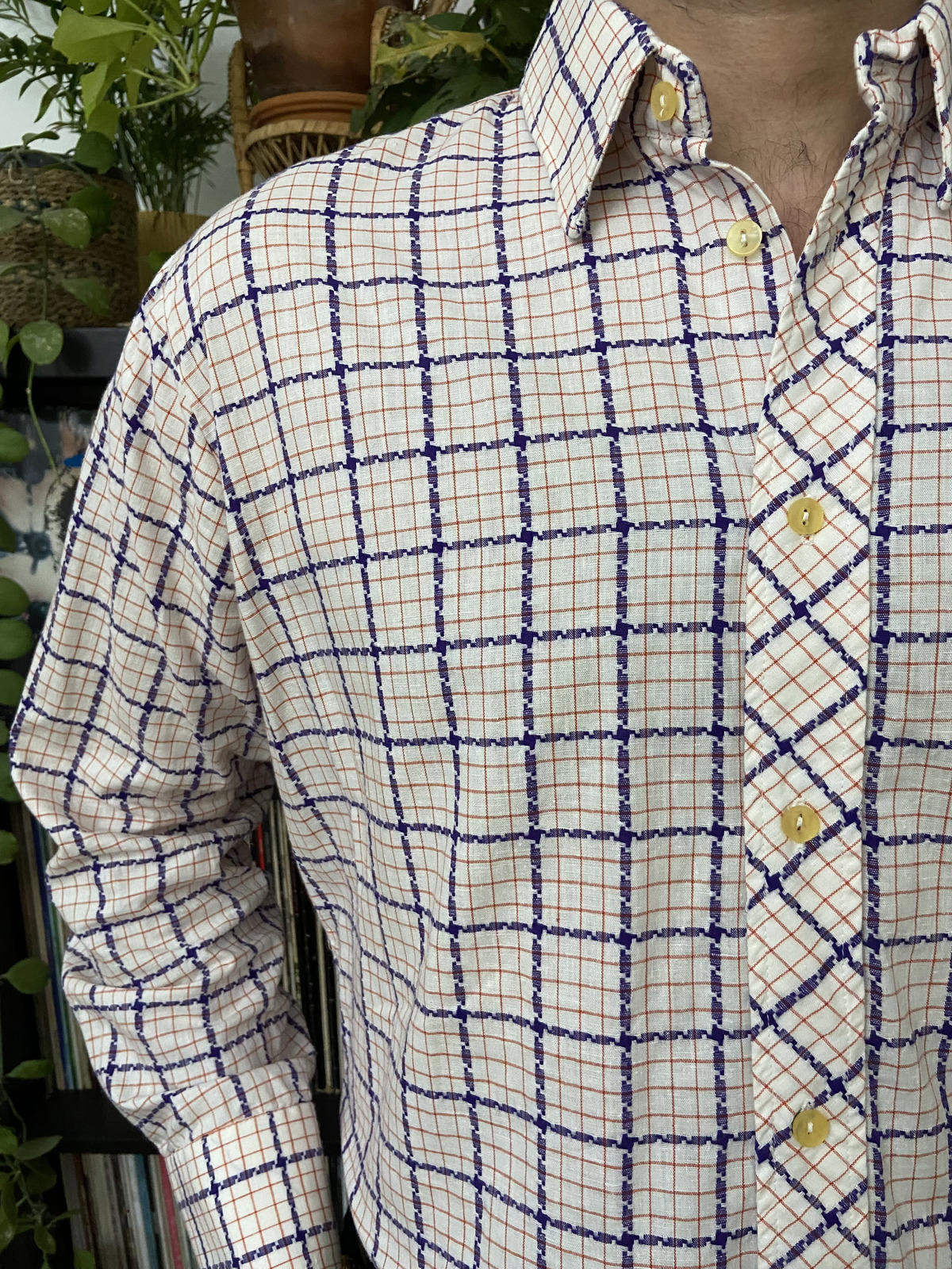 Vintage 1970s White Square Woven Patterned Shirt