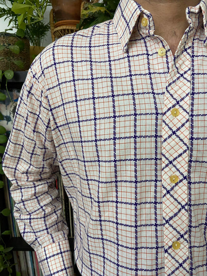 Vintage 1970s White Square Woven Patterned Shirt