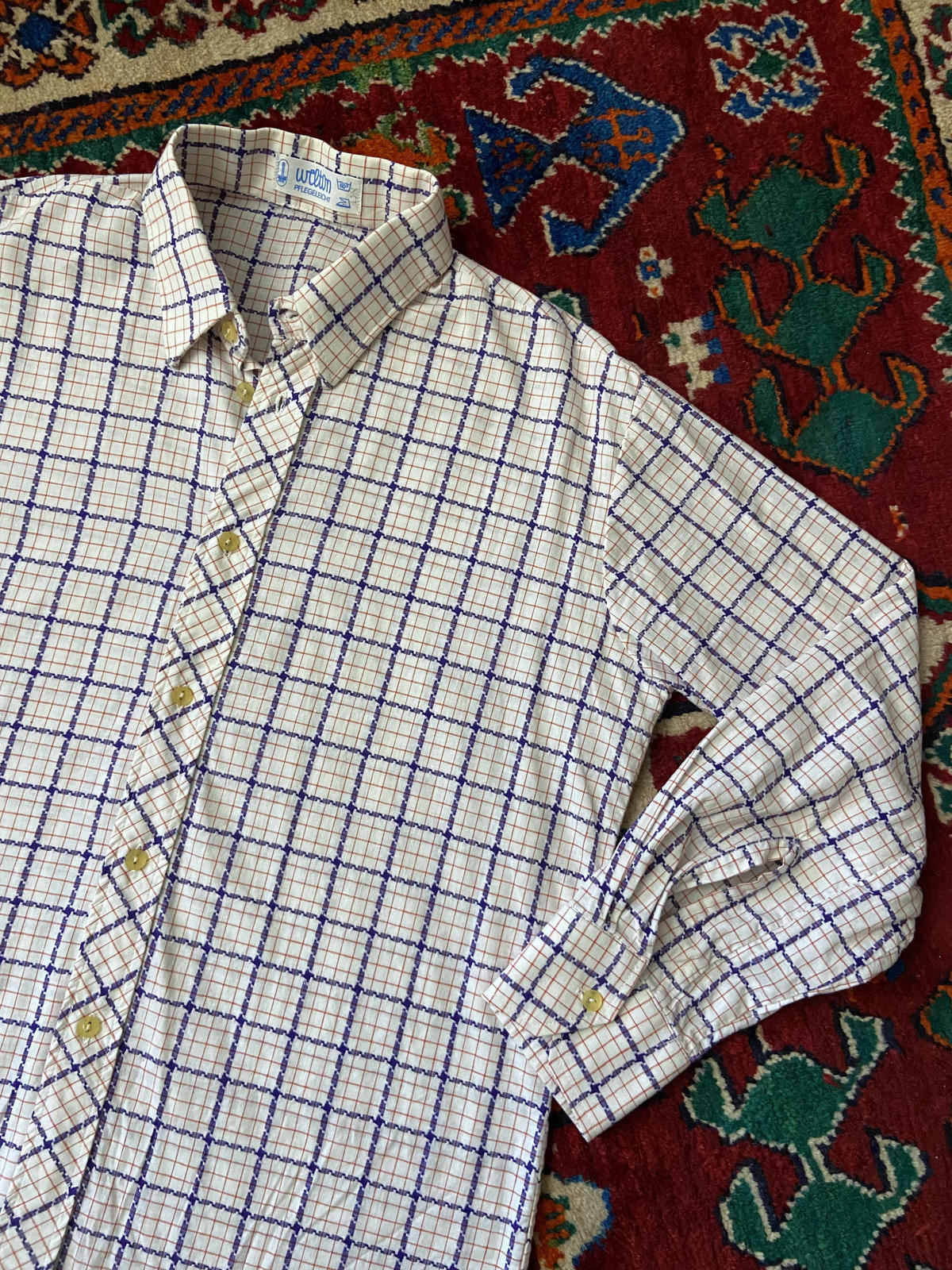 Vintage 1970s White Square Woven Patterned Shirt