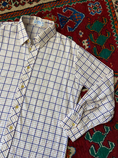 Vintage 1970s White Square Woven Patterned Shirt