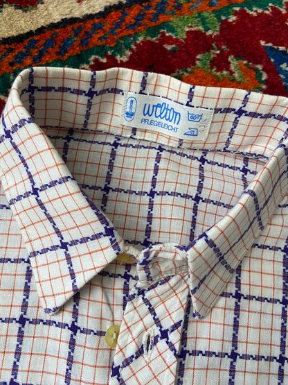 Vintage 1970s White Square Woven Patterned Shirt