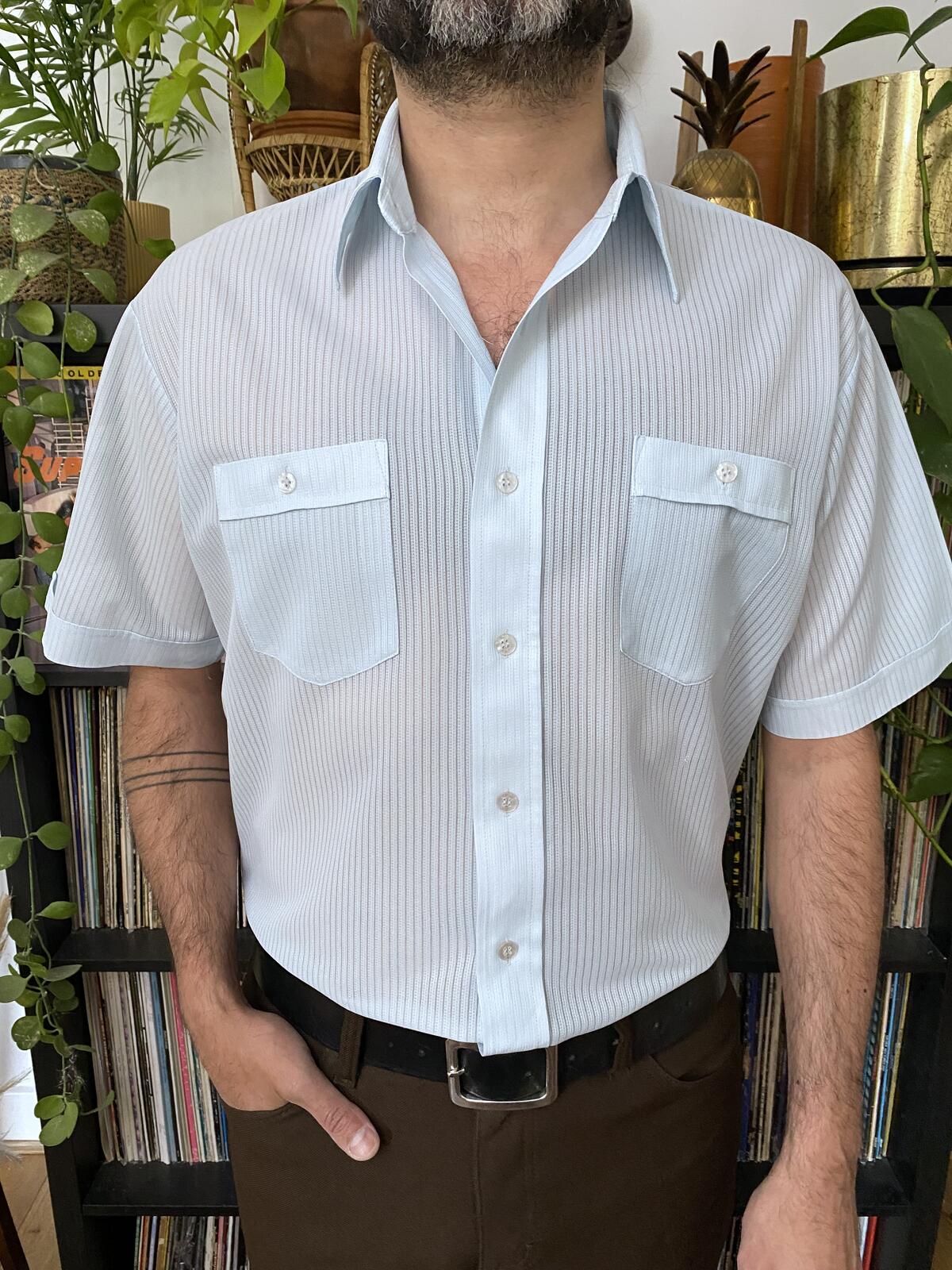 Vintage 1970s Pale Blue Gauzy Shirt