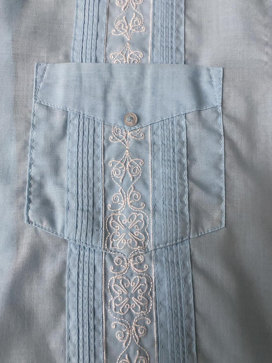 Vintage XL Baby Blue Embroidered Guayabera Mexican Shirt
