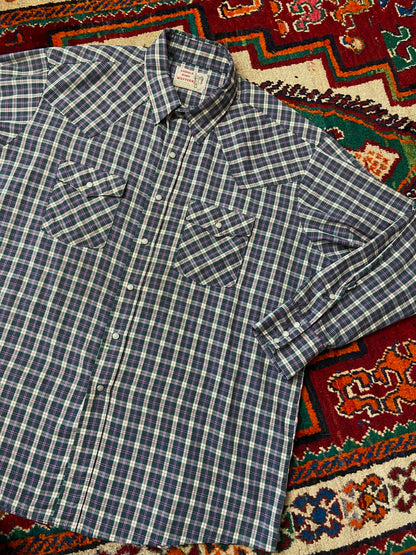 Vintage XL Saddle King Blue & Green Checked Western Shirt