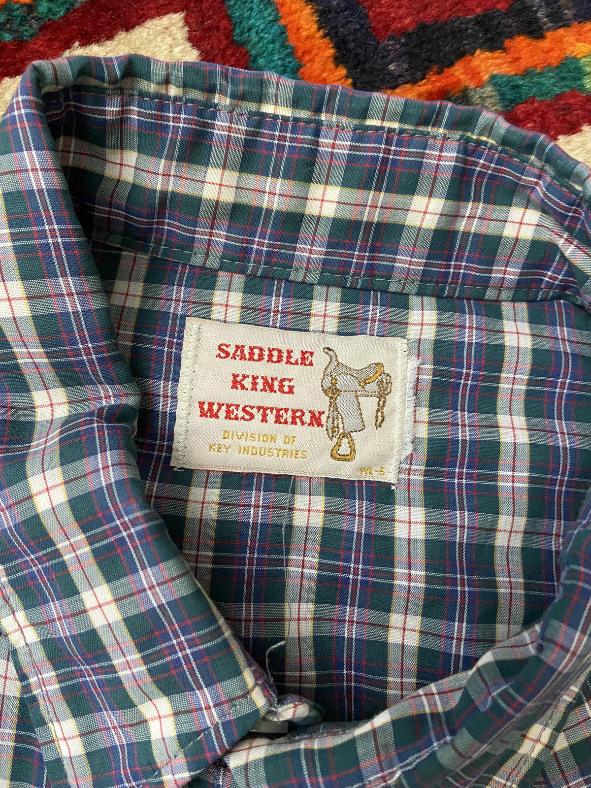 Vintage XL Saddle King Blue & Green Checked Western Shirt