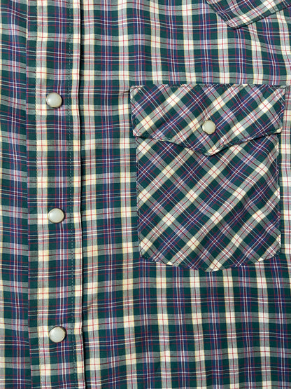 Vintage XL Saddle King Blue & Green Checked Western Shirt