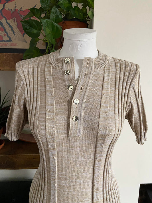 Vintage 1960s Oatmeal Ribbed Henley Top