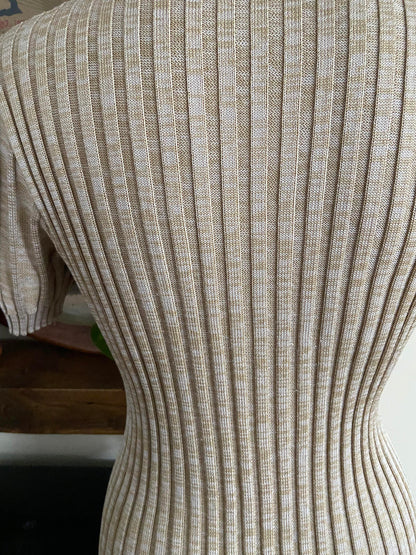 Vintage 1960s Oatmeal Ribbed Henley Top
