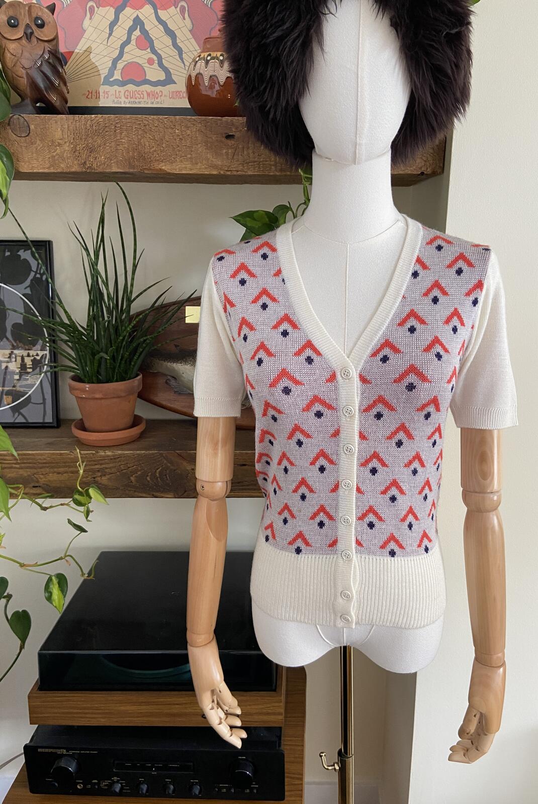 Vintage 1970s Cream Patterned Cardigan