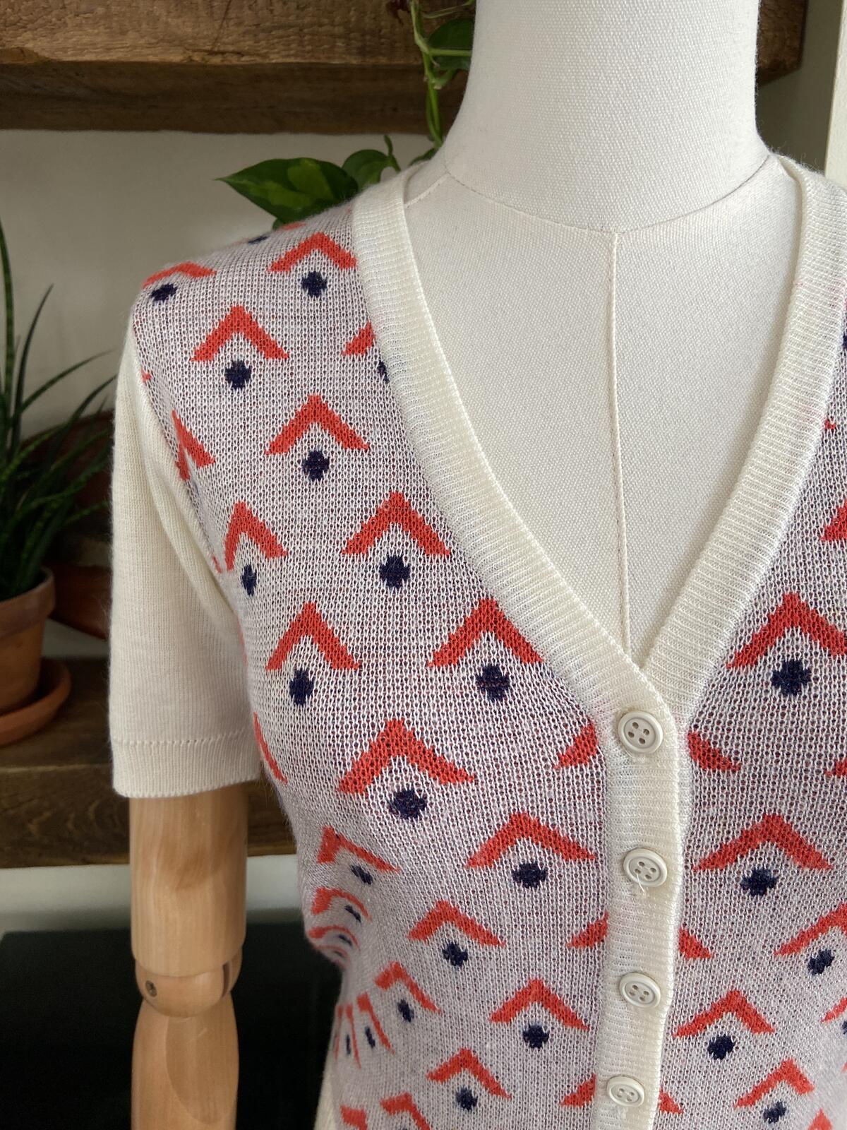 Vintage 1970s Cream Patterned Cardigan