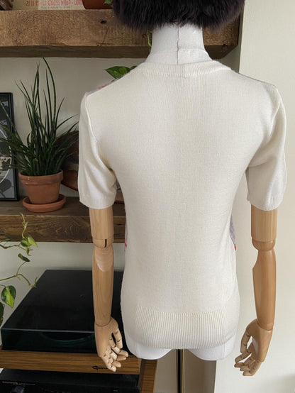Vintage 1970s Cream Patterned Cardigan