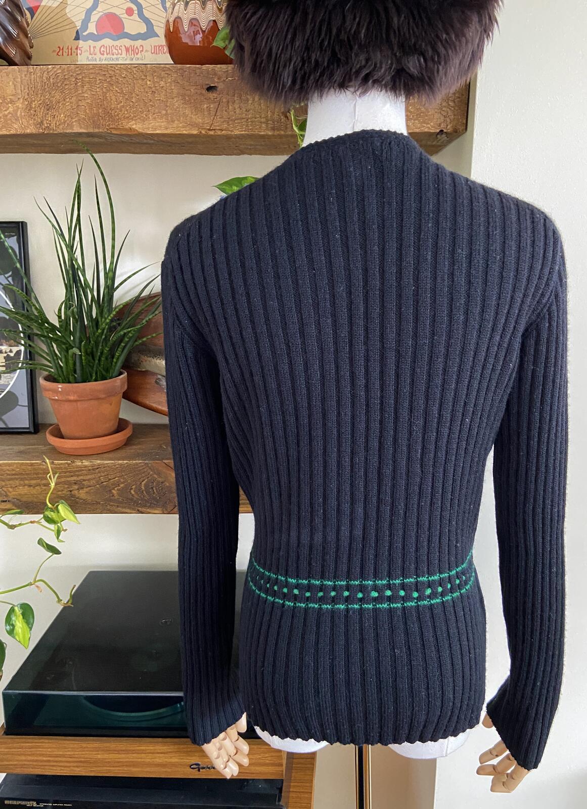 Vintage 1970s Black Embroidered Folk Cardigan