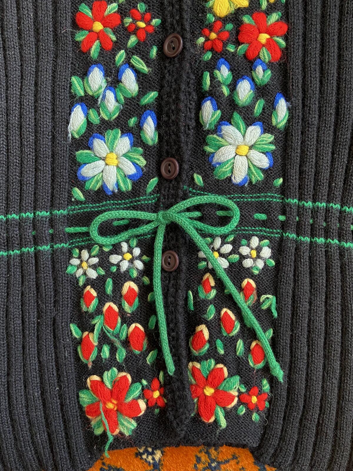 Vintage 1970s Black Embroidered Folk Cardigan