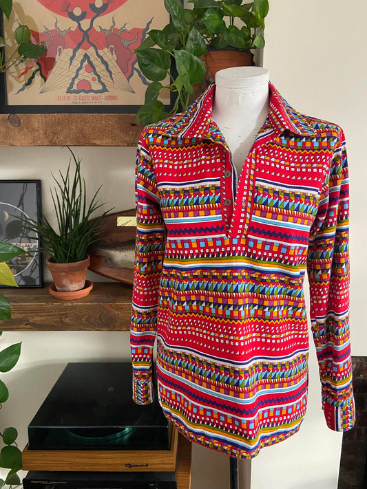Vintage 1970s Aztec Print Top