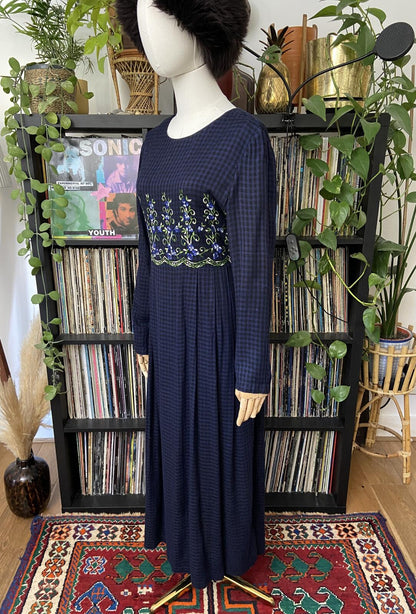 Vintage 90s Navy Embroidered Maxi Dress