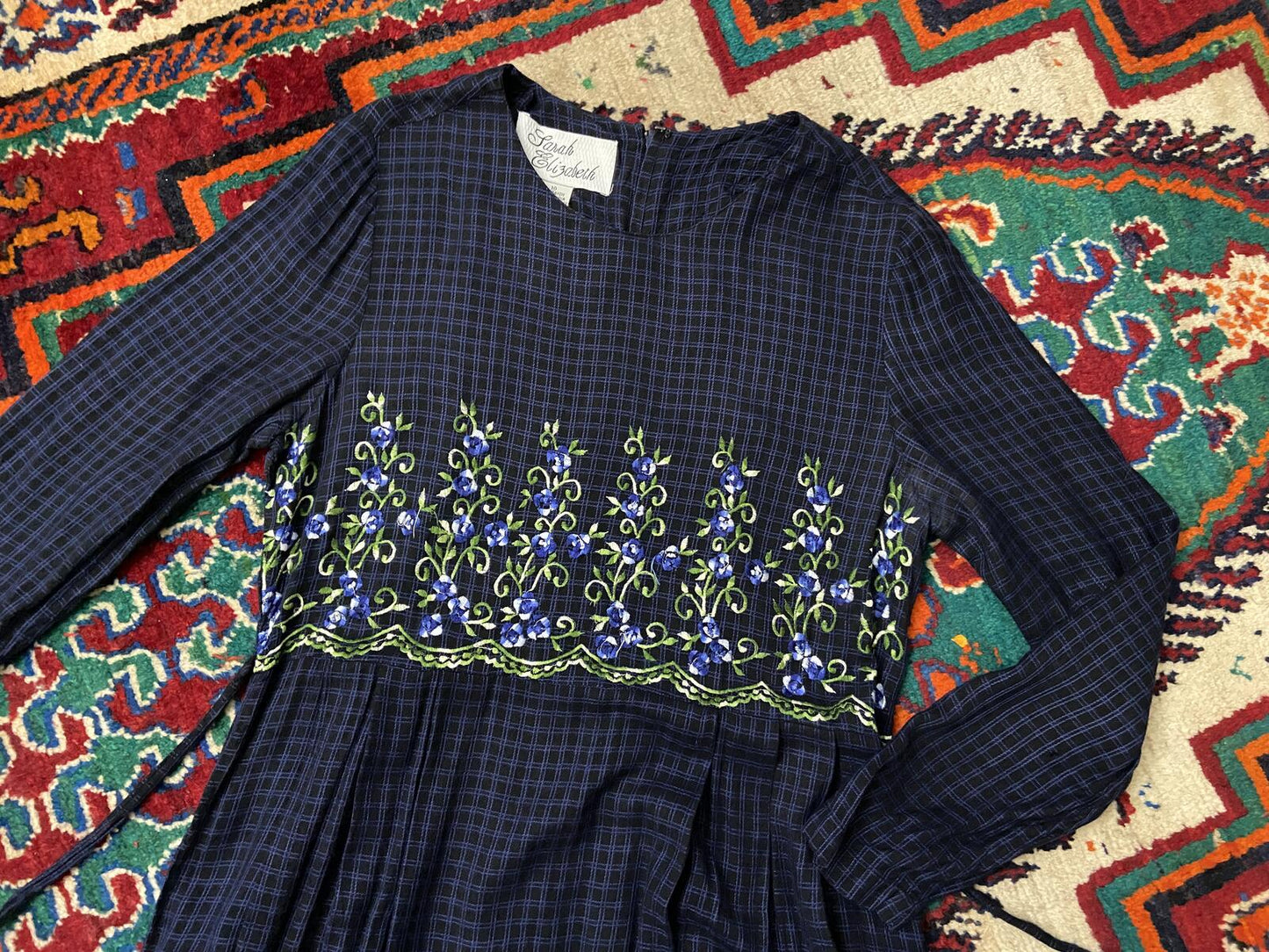 Vintage 90s Navy Embroidered Maxi Dress