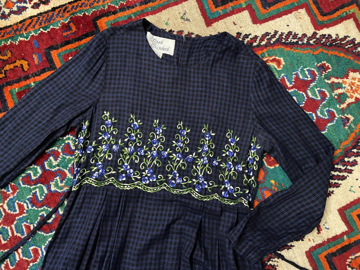 Vintage 90s Navy Embroidered Maxi Dress