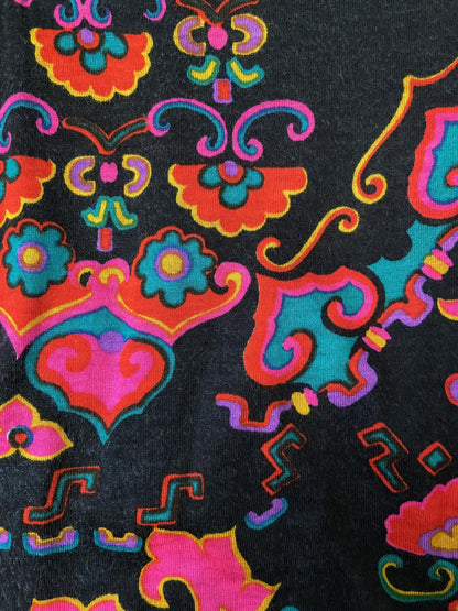 Vintage 1970s Black Printed Maxi Dress