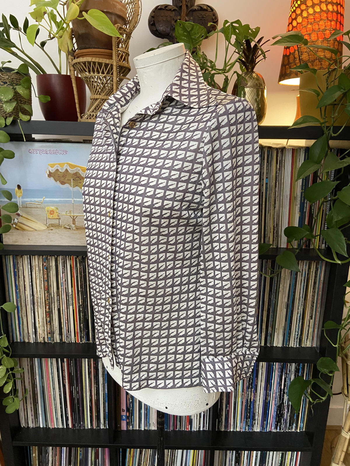 Vintage 1970s Dagger Collar Grey Jersey Shirt