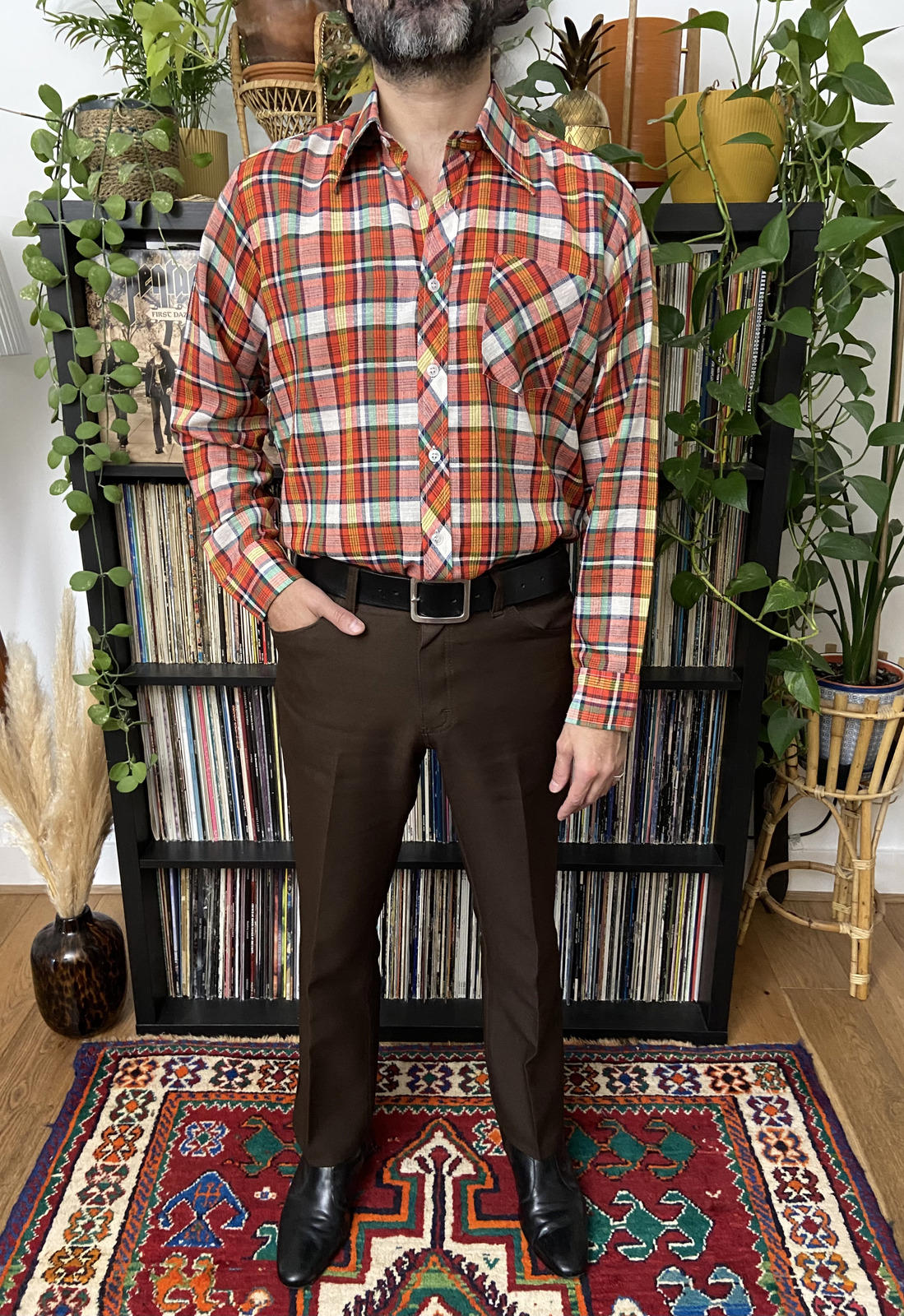 Vintage 1970s Red and Green Checked Deadstock Shirt