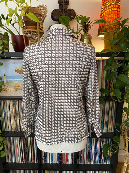 Vintage 1970s Dagger Collar Grey Jersey Shirt