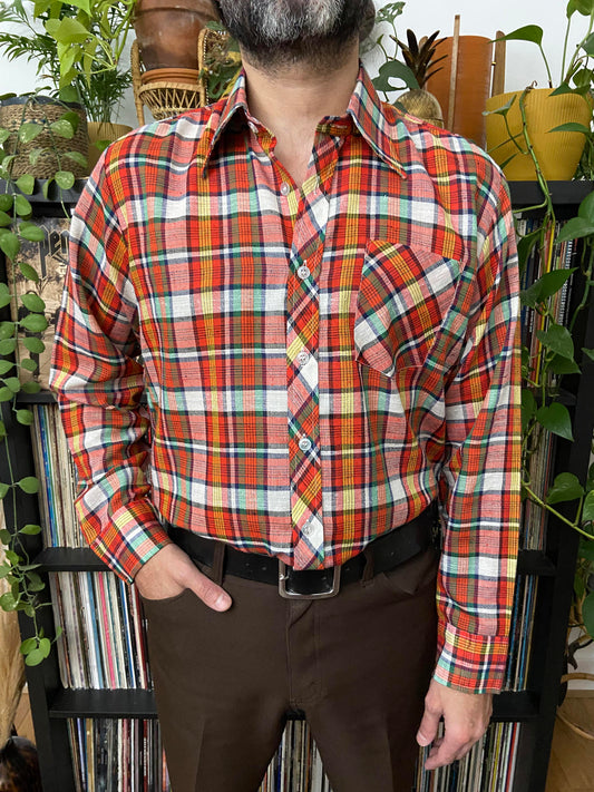 Vintage 1970s Red and Green Checked Deadstock Shirt
