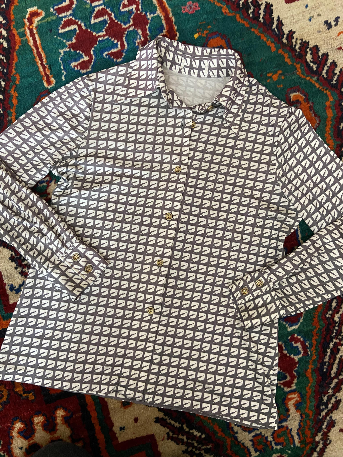 Vintage 1970s Dagger Collar Grey Jersey Shirt