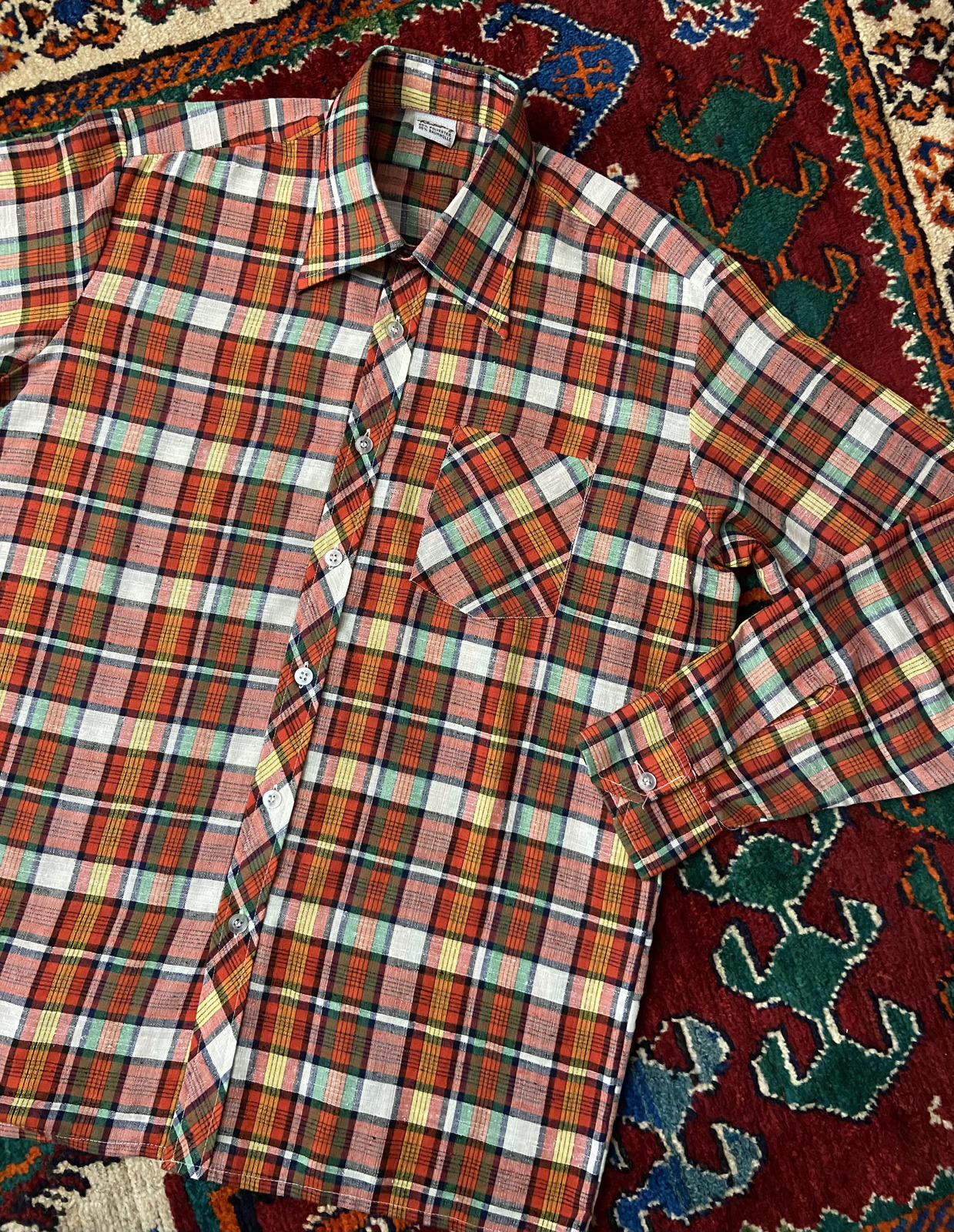 Vintage 1970s Red and Green Checked Deadstock Shirt