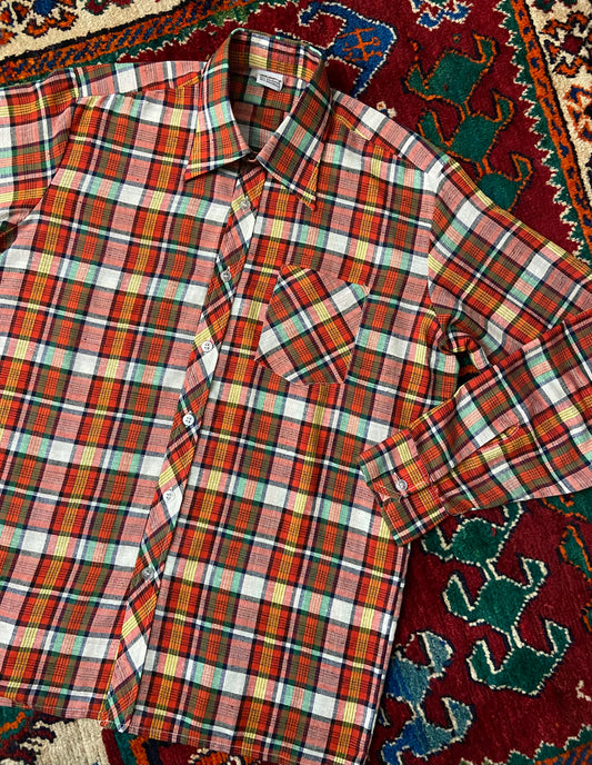 Vintage 1970s Red and Green Checked Deadstock Shirt