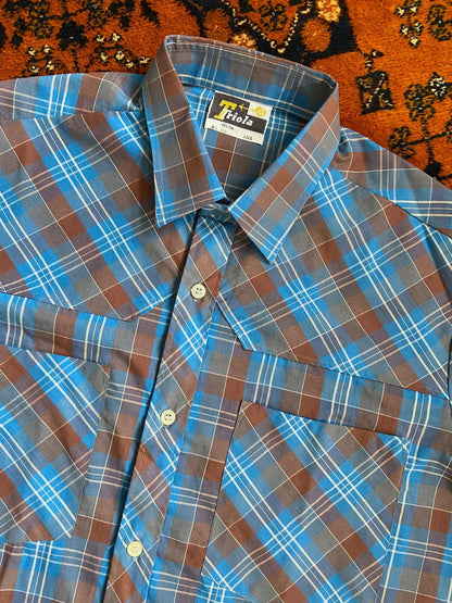 Vintage 1970s Blue & Brown Checked Shirt