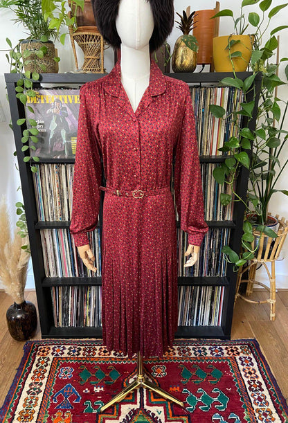 Vintage 1980s Burgundy Hand Painted Silk Dress