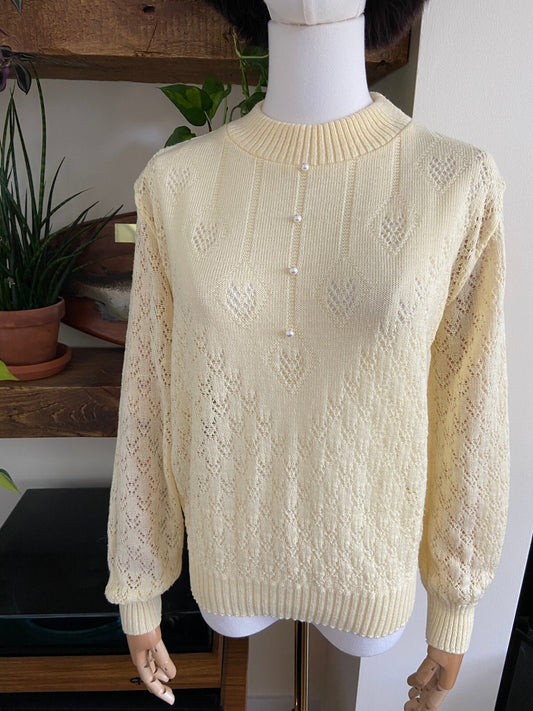 Vintage 1980s Pale Yellow Pearl Knit