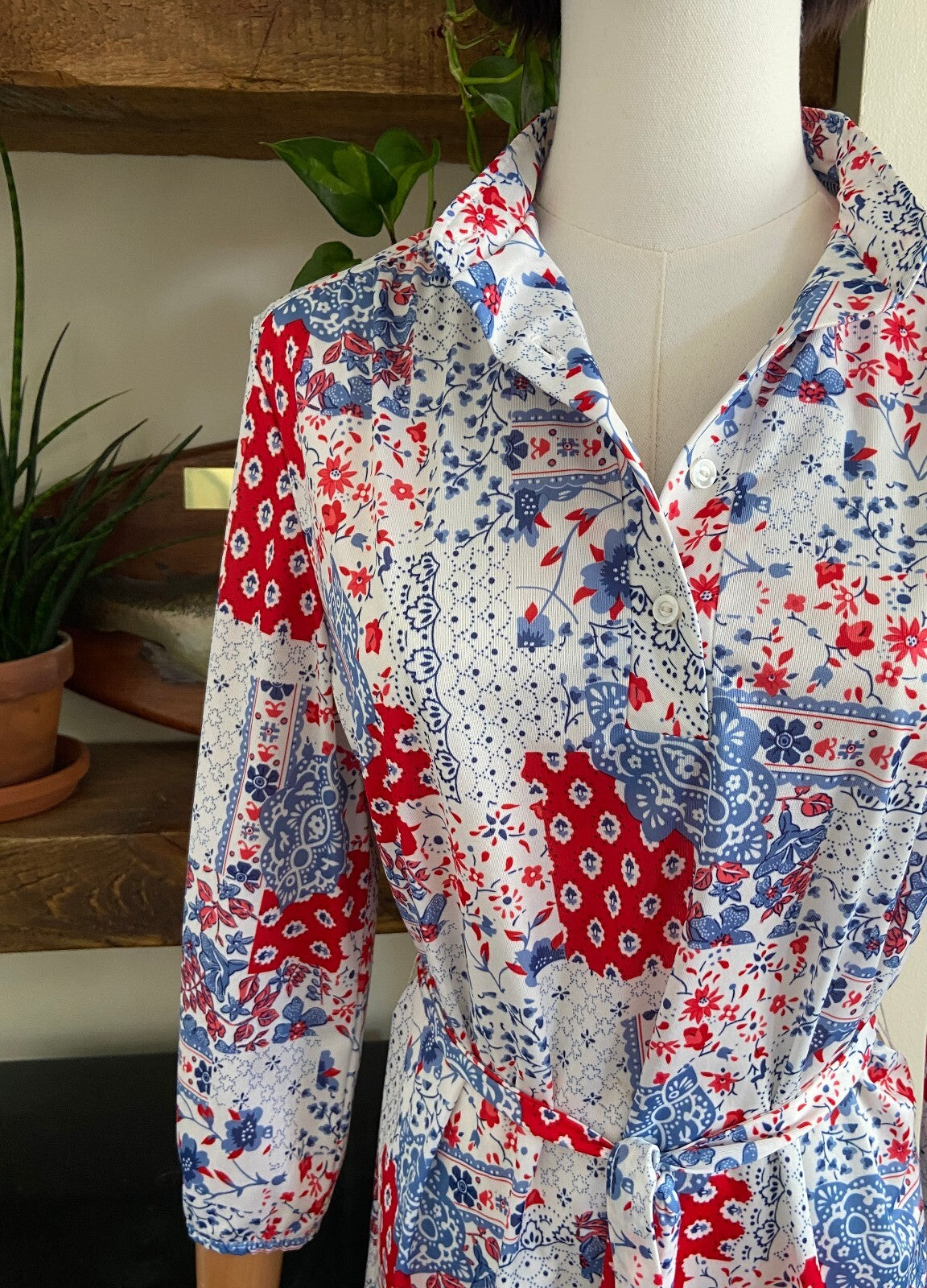 Vintage 1970s Patchwork Belted Shirt