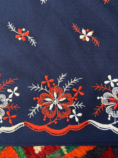 Vintage 1970s Navy Embroidered Pussybow Dress