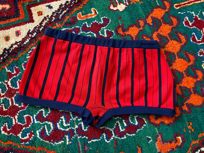 Vintage 1970s Red Navy Striped Swim Shorts