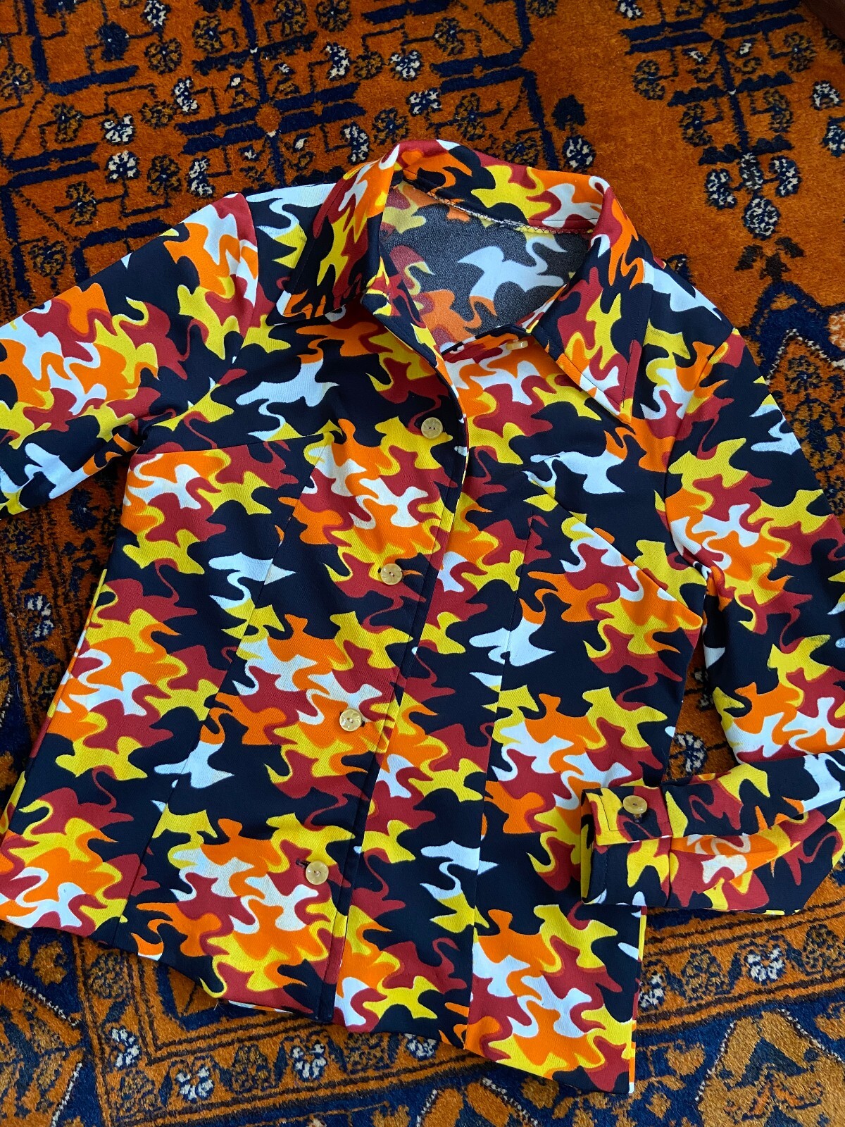 Vintage 1970s Orange & Yellow Retro Print Shirt